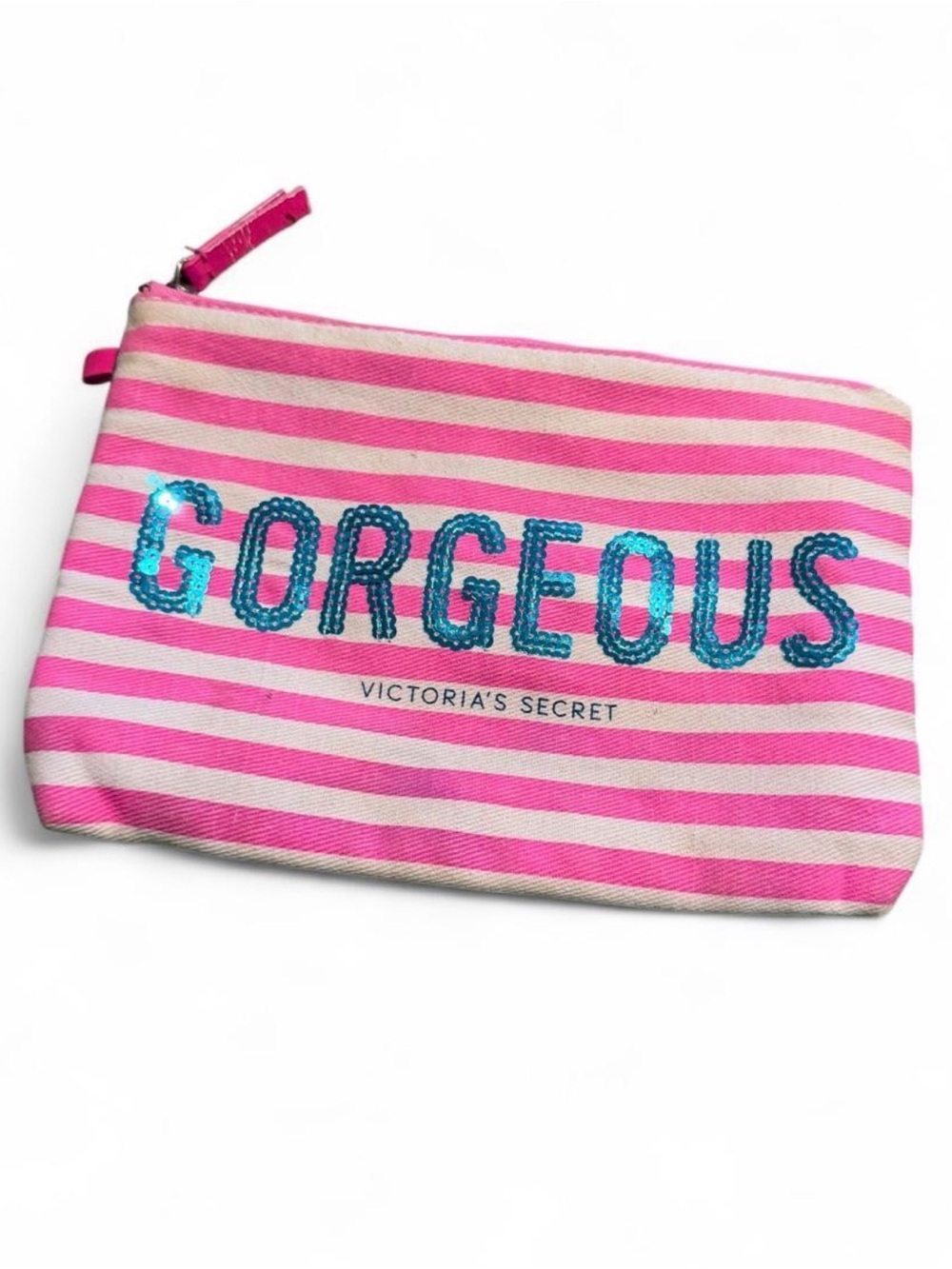 Victoria's Secret Pink & White Striped 'Gorgeous' Sequin Pouch